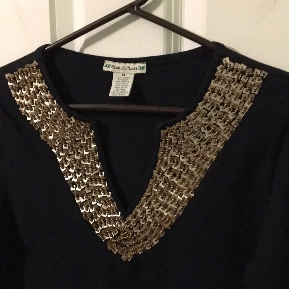 Black Bronze Beaded Embellished Neck Top M - Picture 3 of 5